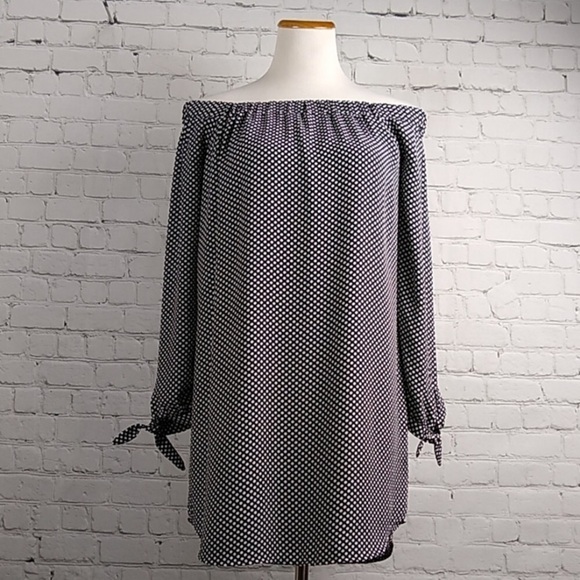 NWT EXPRESS Off Shoulder Polka Dot Shift Dress - Picture 3 of 10